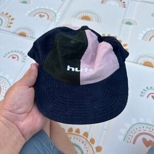 HUF Colorblock Corduroy Cap in Navy, Olive & Pink